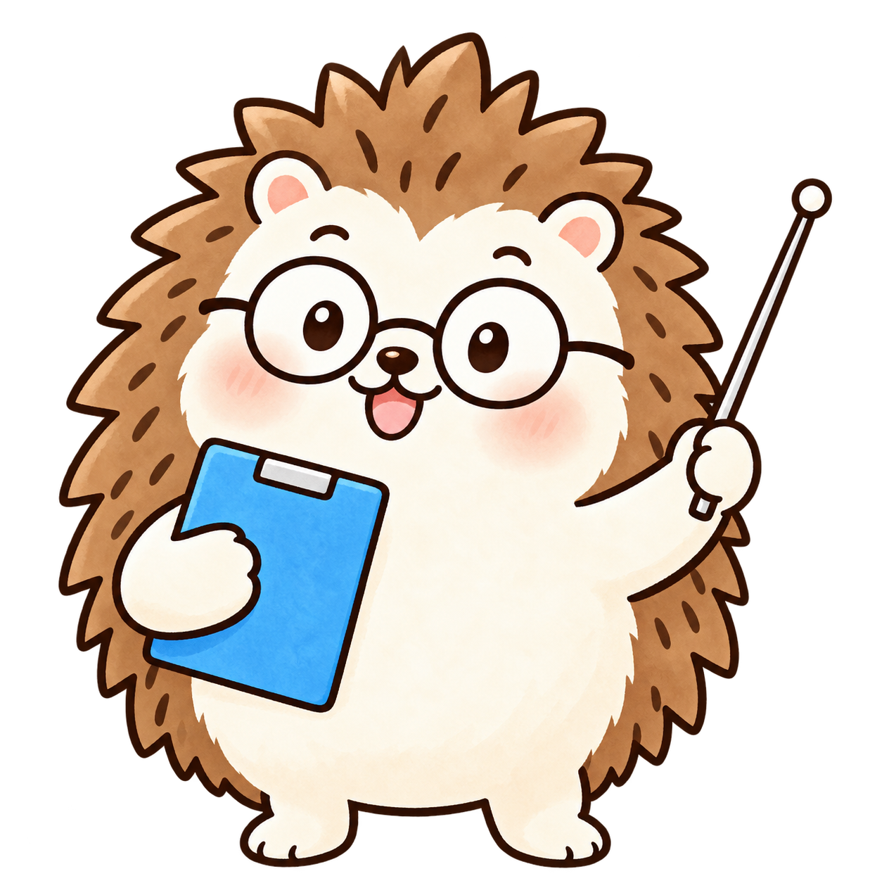 青いクリップボードを持って案内するソムたん